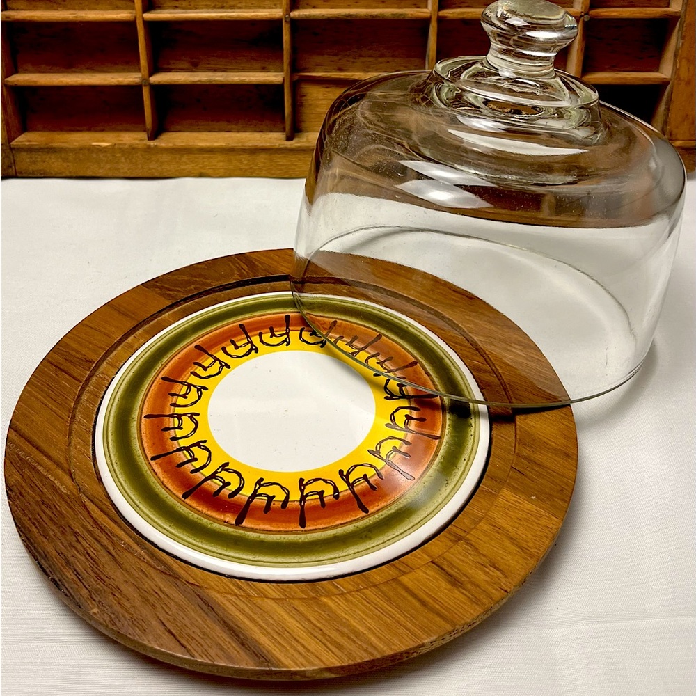 Vintage Dolphin Teak Wood Cheeseboard with Cloche